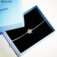 AKOLION Серебряный Прозрачный Циркон снежинка браслет подходит для свадьбы 925 браслеты со снежинками для женщин девочек Подарки для детей