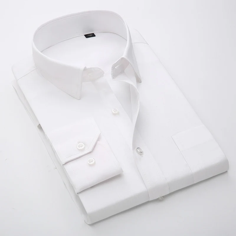 Мужская рубашка большого размера с карманом, Новое поступление, приталенная однотонная Высококачественная деловая рубашка с длинным рукавом - Цвет: 086