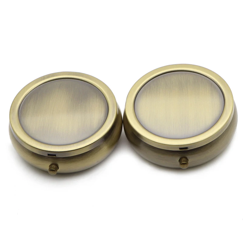 600X Pocket Metal Pill Box with 3 Compartments BRASS COLOR Great for Storagein Toiletry Kits