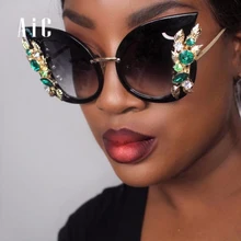 AIC Модные Винтажные квадратные женские солнцезащитные очки кошачий глаз больших размеров с леопардовым принтом, женские сексуальные стильные солнцезащитные очки с металлической оправой UV400