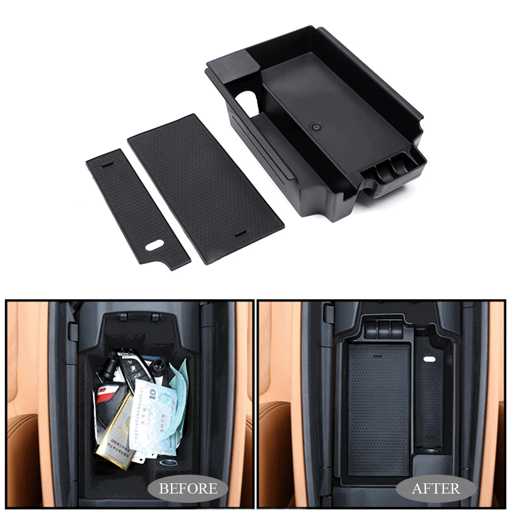 JEAZEA Black Car Armrest Box Storage Phone Holder