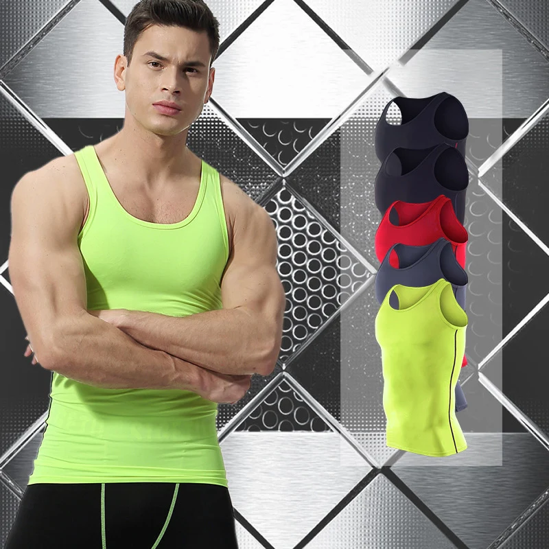 

Men Fitness Muscle Sleeveless Vest Breathable Square Collar Elasticity 5 Colors Vest for Man S-3XL Summer Slim Tank Vest Top