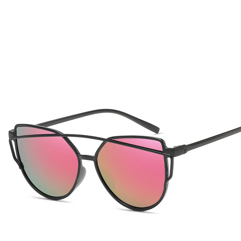 Новинка, кошачий глаз, солнцезащитные очки для женщин, фирменный дизайн, модные оттенки, очки с двойными лучами, зеркальные солнцезащитные очки для женщин, UV400 - Цвет линз: Фиолетовый