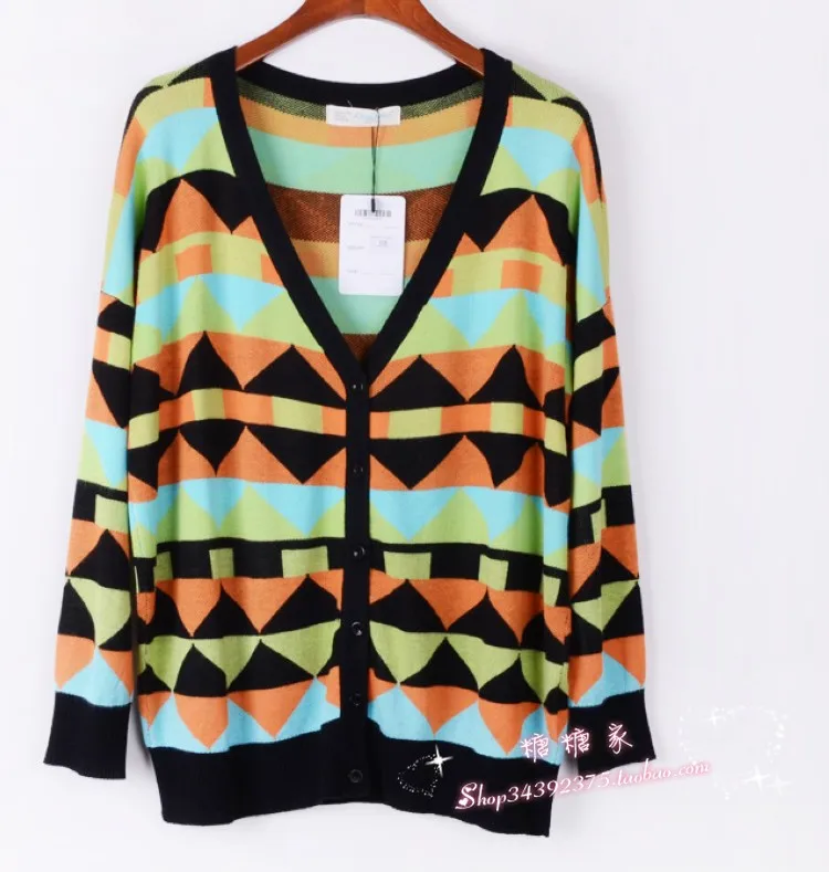 Hot-selling 13 autumn new arrival soft female geometry diagram loose plus size long-sleeve sweater outerwear Hot-selling 13 autumn new arrival soft female geometry diagram loose plus size long-sleeve sweater outerwear