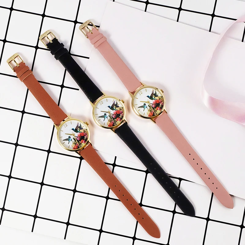 Hummingbird pattern girls watch soft strap dress watch for women elegance design 3D dial printing watch bird watch women Hummingbird pattern girls watch soft strap dress watch for women elegance design 3D dial printing watch bird watch women