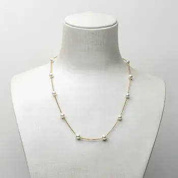 

Classic AAA 5.5-6mm Round Real Akoya White Pearl Necklace 18k Yellow Gold 16.1
