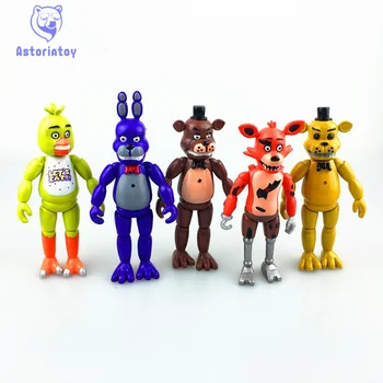

5 Pcs/ lot 5.5 Inch Five Nights At Freddy's PVC Action Figure Toy Foxy Gold Freddy Chica Freddy With 2 Color LED Lights