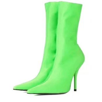 THEMOST 2017 Women Ankle Boots Fashion Boots Runways Boots Satin Stretchy Slim Over The Knee High Heel Pointed-Toe Stiletto