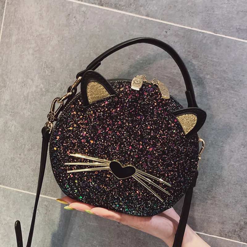 Женская модная сумка через плечо в форме кота, Женская круглая сумка из искусственной кожи, женская сумка через плечо с кошачьими ушками, сумка через плечо