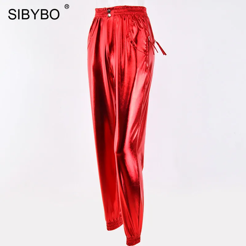 Sibybo/осенние повседневные штаны-шаровары с высокой талией, женские модные свободные брюки с эластичным поясом и карманами, Женские однотонные повседневные штаны