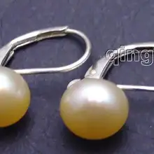 Большой 6-7 мм розовый натуральный круглые на плоской подошве жемчуг с Stering Серебро 925 Leverback Earring-ear371 /Розничная