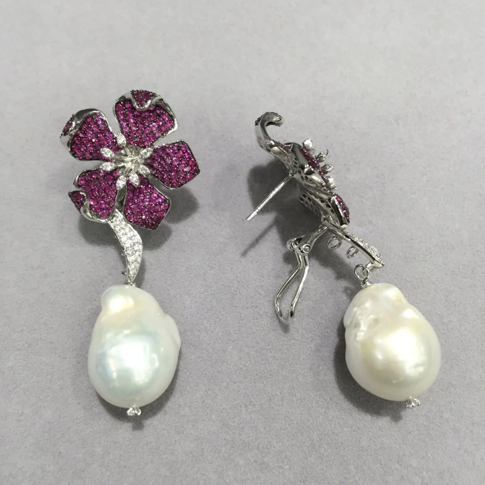 baroque big natural fresh water pearl stud earring 925 sterling silver