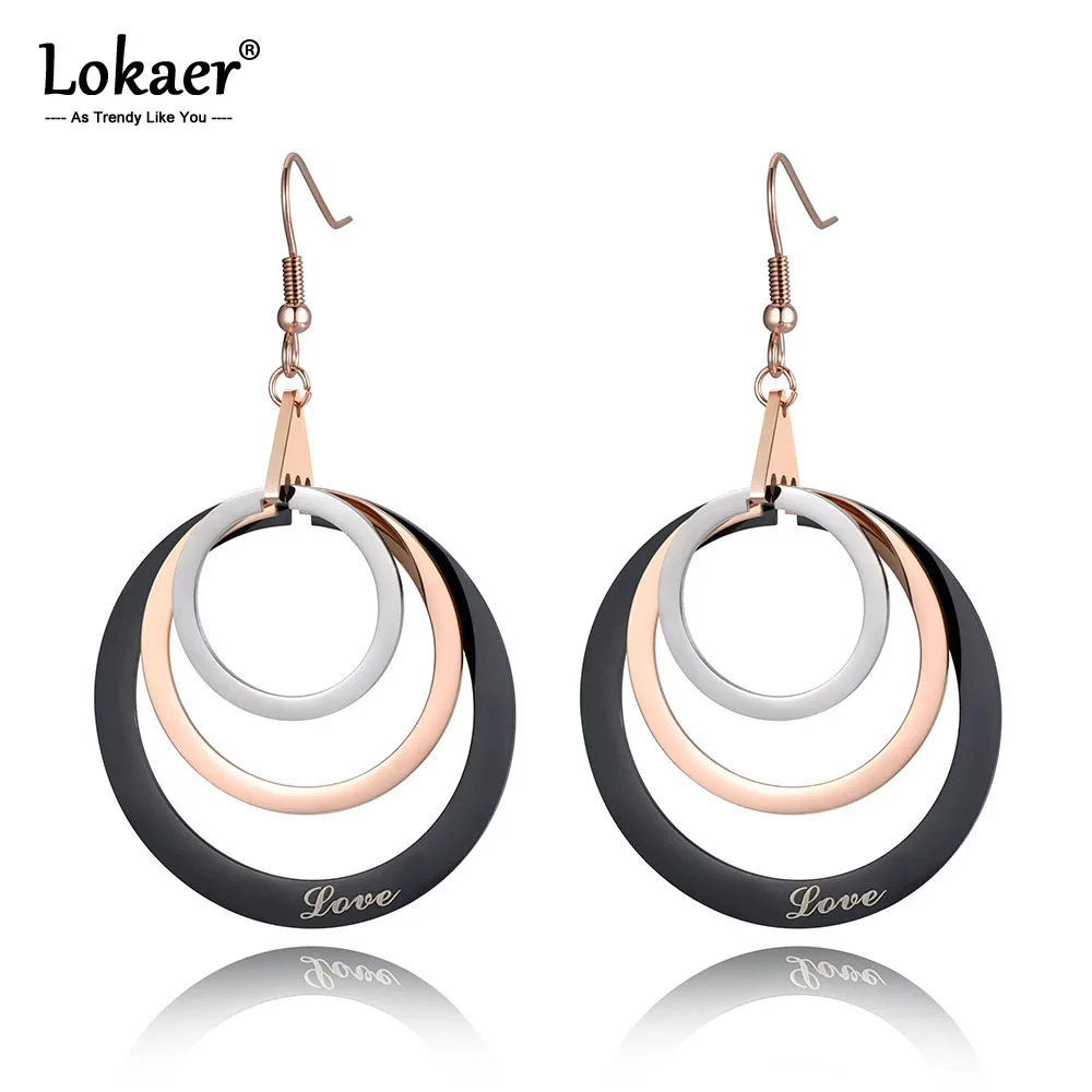 

Lokaer Stainless Steel Geometry 3Pcs Hollow Circle Earrings For Women Girls Rose Gold OL Style Ear Jewelry Party Gift E19053