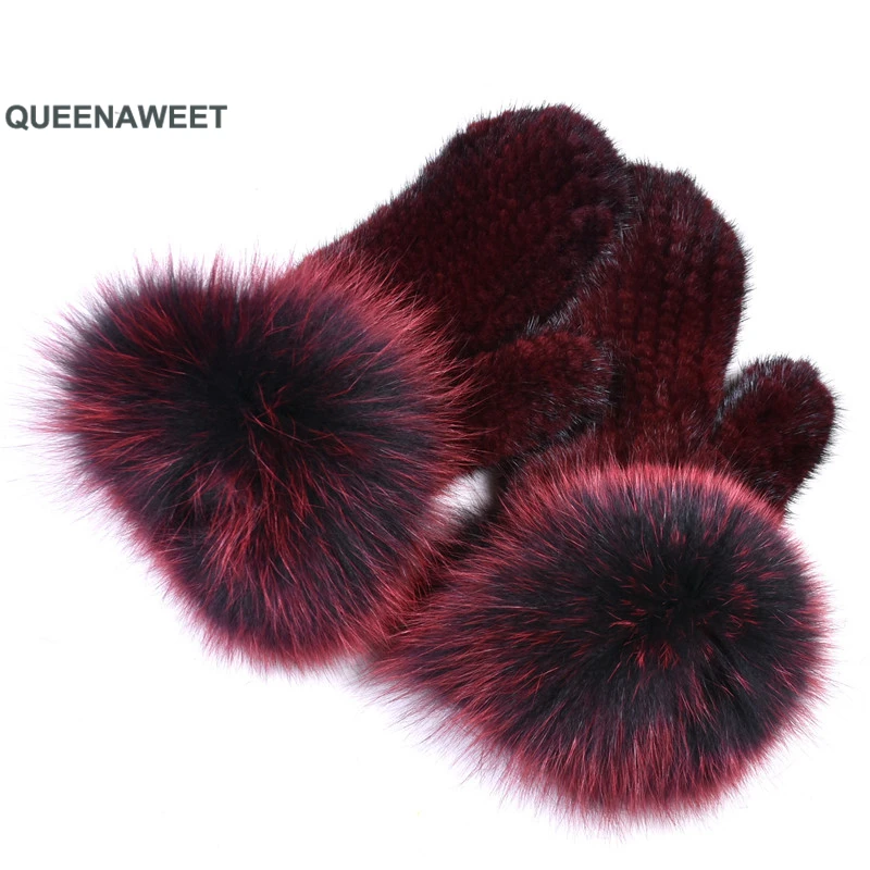 

Fashion Winter Women Gloves Genuine 100% Real Mink Fur Mittens High Quality Mink Fur Knitted Warm