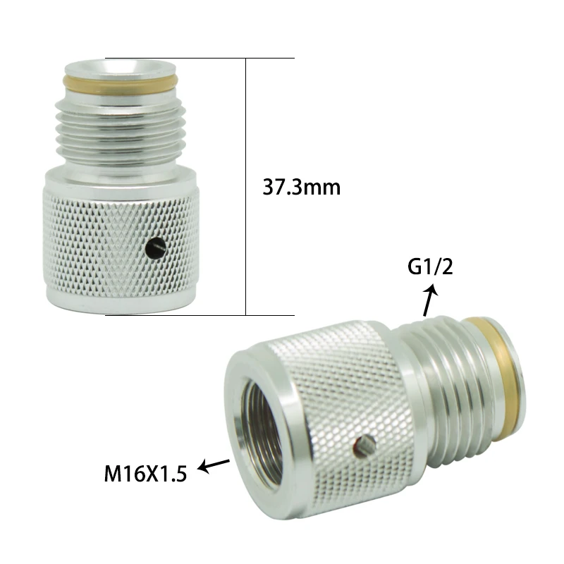 Airsource Prefilled Co2 Cartridge Cylinder to Paintball Tank Thread Adapter Description Image.This Product Can Be Found With The Tag Names 88g co2 adapter, 88g co2 cartridge cylinder, Paintball adapter, Paintball cylinders