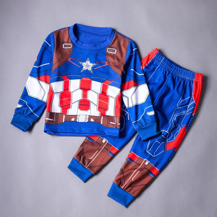 Мстители, коллекция года, комплект одежды для мальчиков, детские футболки с длинными рукавами и штаны, Человек-паук Тор, Железный человек, Капитан Америка, Халк - Цвет: Captain America