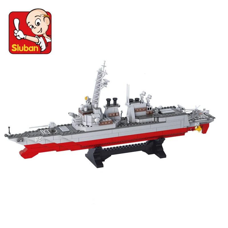 

Sluban B0390 Army NAVY Warship Model Building Blocks Destroyer Plane 615PCS Carrier Bricks Toys Gift for Children