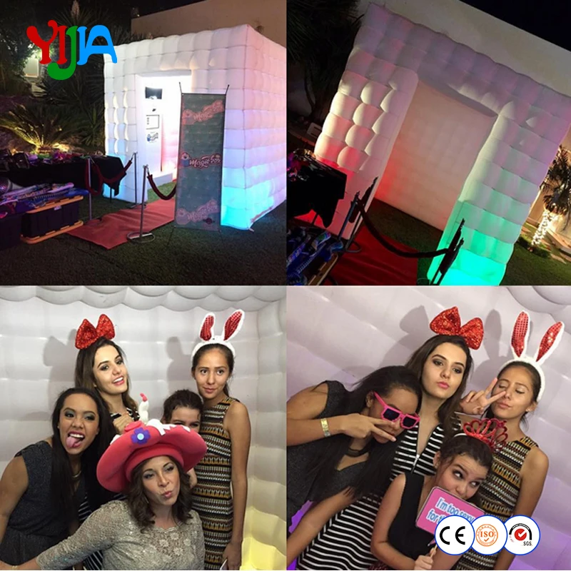 New Hot Inflatable Cubes PVC Coating Material White or Black LED Strips Photo Booth Cabin for Party