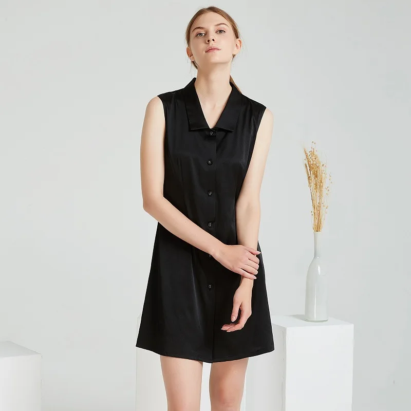 2019  Sleeveless PURE Silk Dresses 100% Heavy Silk Black Classic DRESS  Women Dress  Party Dress
