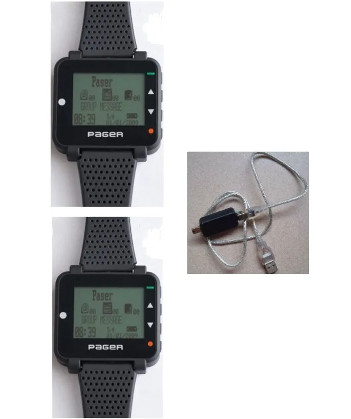 

2pc Pocsag text message watch pager, 1pcs free ID programmer cable, USB id-programmer alpha paging system wrist pager