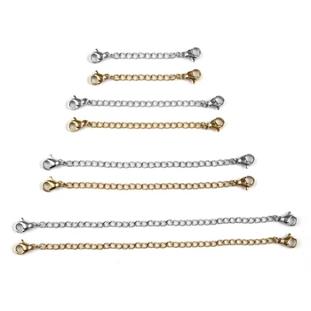 

5pcs/Lot 5/7.5/10/13cm Necklace Chain Extension Chain With Lobster Clasps Stainless Steel Chain Jewelry Making DIY Craft Gift