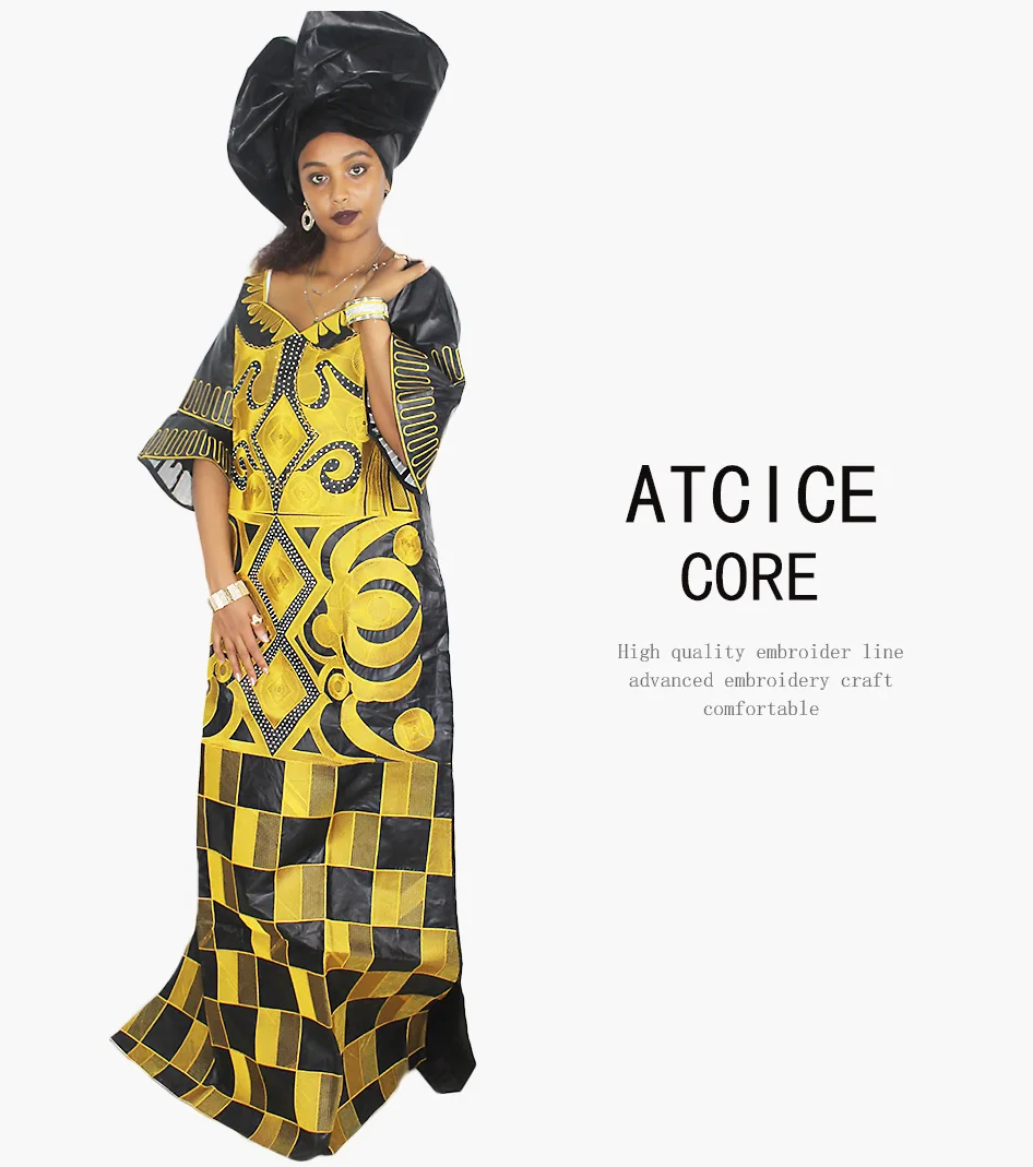 African Dresses For Woman Bazin Riche Computer Emboridery Plus Size Long Dress With Scarf A023 african robe