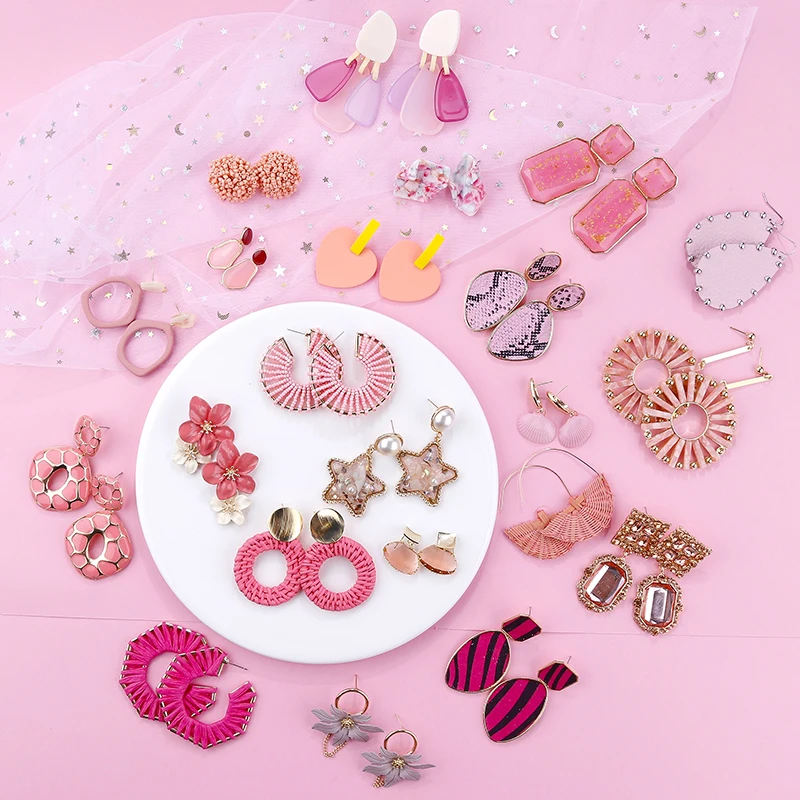 

Flashbuy Boho Style Drop Earrings For Women Alloy Geometric Wooden Beads Earrings Pink Crystal Girls Acrylic Jewelry Accessories