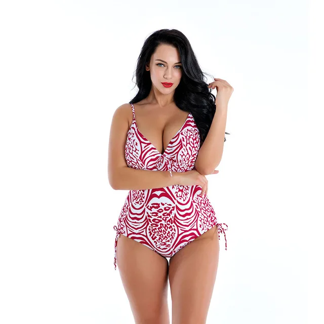 

2019 New One Piece Swimsuit Women Retro Vintage Bathing Suits Plus Size Swimwear Beach Padded Print Swim Wear 2XL-6XL