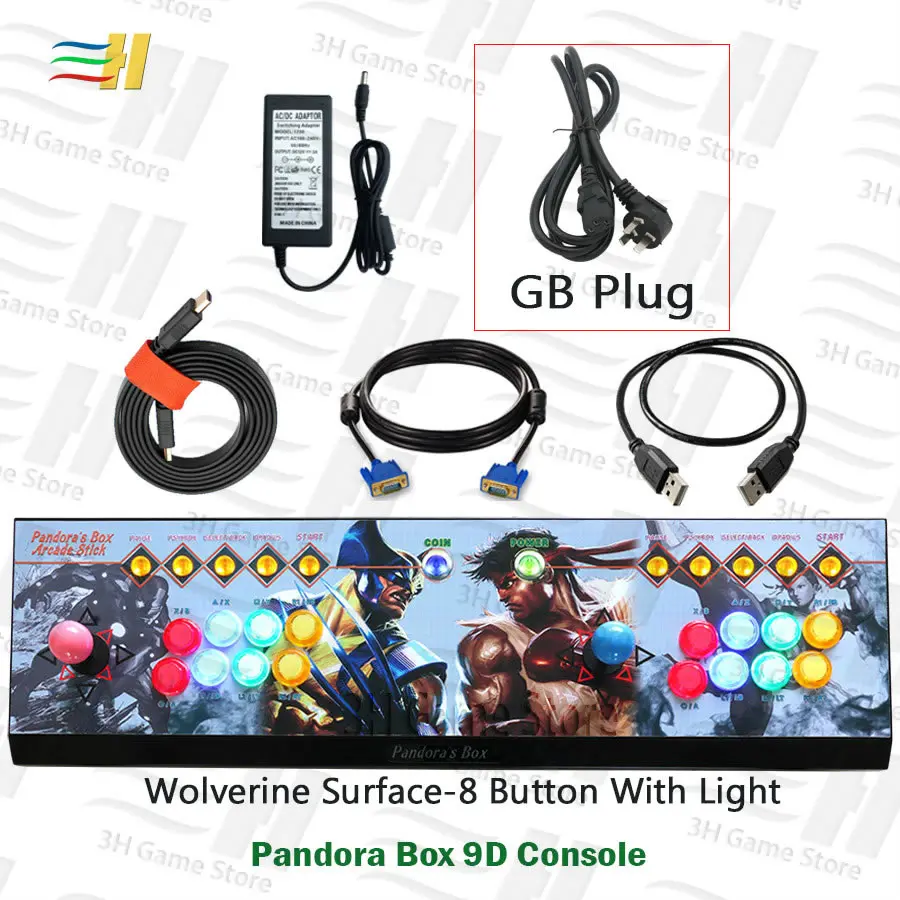 Pandora box 9d 8 кнопочная консоль Встроенный 2500 В 1 аркадная игра usb подключение 3P 4P геймпад поддержка 3D tekken Mortal Kombat 1 2 3 4 - Цвет: 9d 8b light JGL  GB