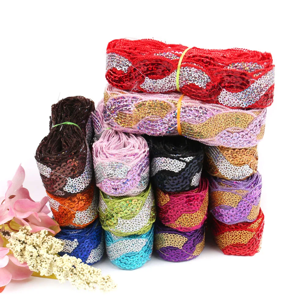 

NBHB Shiny Beading Sequins Ribbon Lace Fabric Trim Applique Gold Silver Flower Sewing Accessories Dancing Costume Decoration