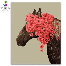 Нежный красный цветок лошадь diy Цифровая Масляная картина-раскраска Рисование по номерам на Картина на холсте для настенное уркашение для гостинной