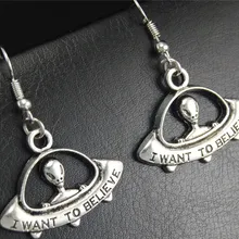 1 пара(2 шт.) тибетские серебряные НЛО инопланетянин висячие серьги ручной работы DIY Ювелирные изделия E382