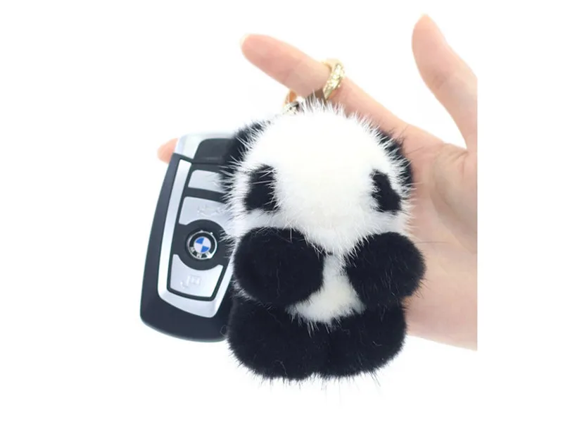 Мода 8 см настоящий норковый Мех брелок Мини Подвеска панды амулет Сумочка Брелки для женщин мобильный телефон ключ кольца