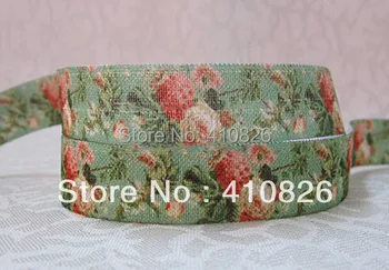 

Q&N ribbon wholesale/OEM 5/8inch 1122012 Flower Printed folded over elastic webbing FOE 50yds/roll free shipping