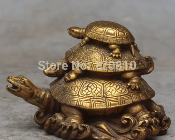 

JJJ000++5" Chinese Bronze Auspicious Feng Shui Wealth Animal 3 Turtle tortoise Statue
