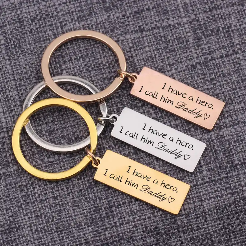 Hand Stamped Daddy Key Chain We have a hero We call him dad Key Chain Fathers Day gift