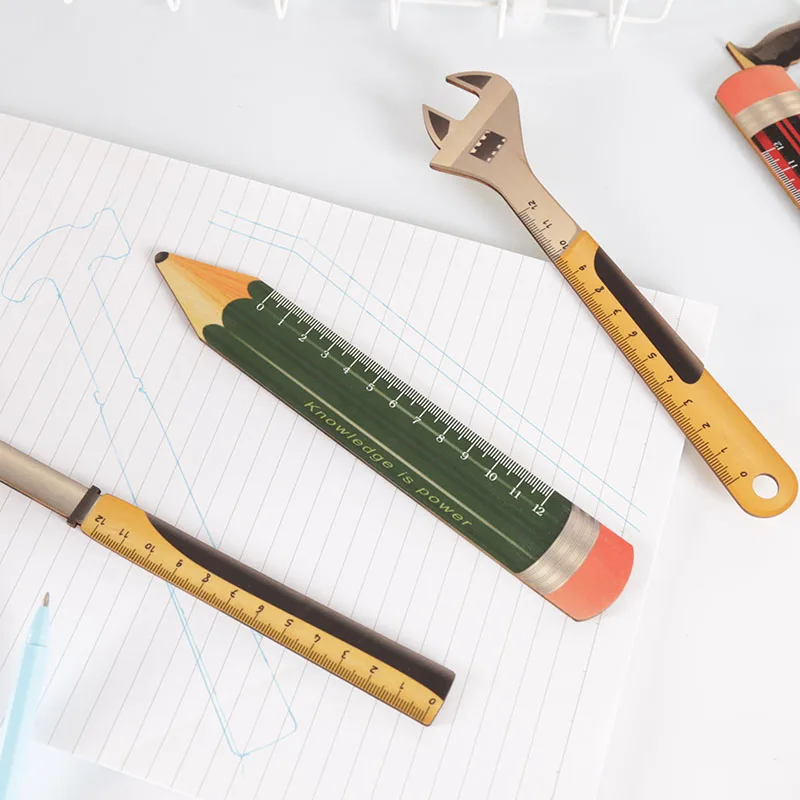 1 шт. Деревянный инструмент форма карандаша Линейка в мультипликационном стиле креативная развивающая линейка детский подарок Офисные
