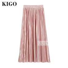KIGO Женская плиссированная юбка винтажная эластичная талия розовая повседневная юбка с высокой талией Элегантные миди-юбки для женщин Jupe Тюль KQ1868H