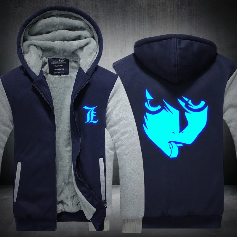 Fans Wear Unisex Winter Death Note:L Printed Hoodie with Pocket Double 11 At Night Casual Coat Cosplay Costume Hoodies