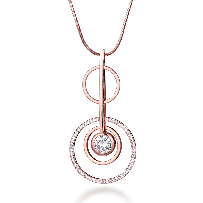 Ожерелье с кругами, подвеска s для женщин, золотая, серебряная, длинная цепочка-змейка, макси массивное, циркониевое ожерелье, модное ювелирное изделие, подарок - Окраска металла: rose gold