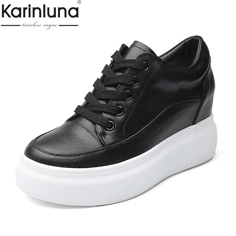 

Karinluna new arrivals leisure genuine leather fashion shoes woman Lace Up flat Platform shoes women sneakers