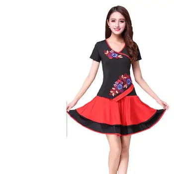 

Best-selling New Square Dance Costume Suit Summer Ladies Middle And Old Aged Short-sleeved Short Skirt Dance Clothes Costumes
