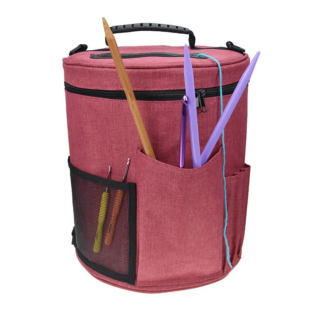 

Knitting Bag Yarn Tote Organizer Knitted Basket Weaving Round Storage Box Portable Crocheting Knitting Organizer Case Women