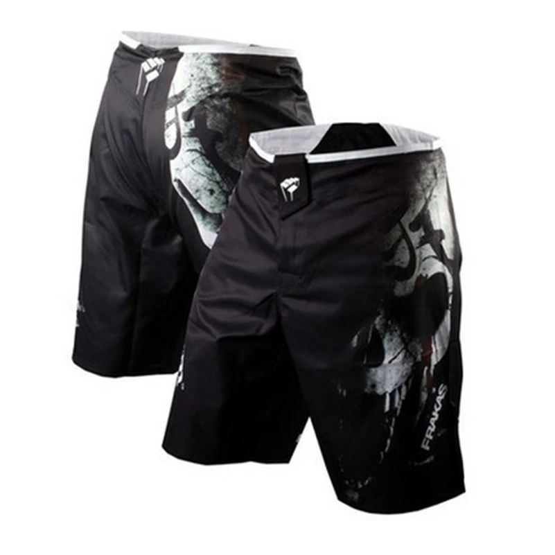 Мужские боксерские трусы MMA шорты Bad Bo Fight шорты Jiu Jitsu брюки для муай-тай тонкие Муай Тай тренировочные шорты - Цвет: Black Skull