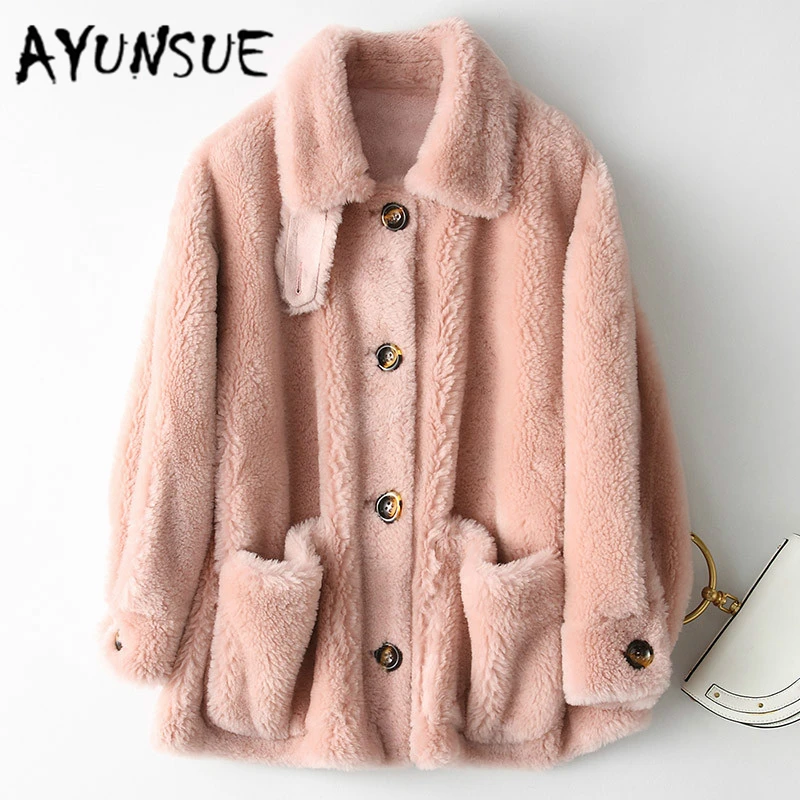 

AYUNSUE Genuine Fur Coat Female Women Clothes 2019 New Real Wool Fur Coats Casual Elegant Warm Vintage Winter Jacket 18213LW436
