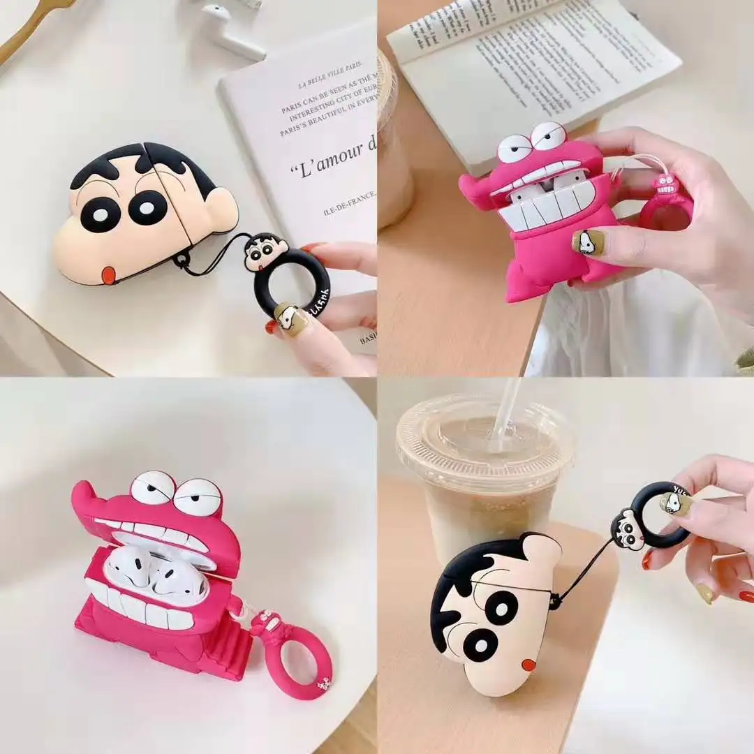 Cute TOHATO Crocodile Crayon silicon Case for Apple AirPods 1 2 Bluetooth Wireless Earphone Cover Charging Box Finger Ring Strap