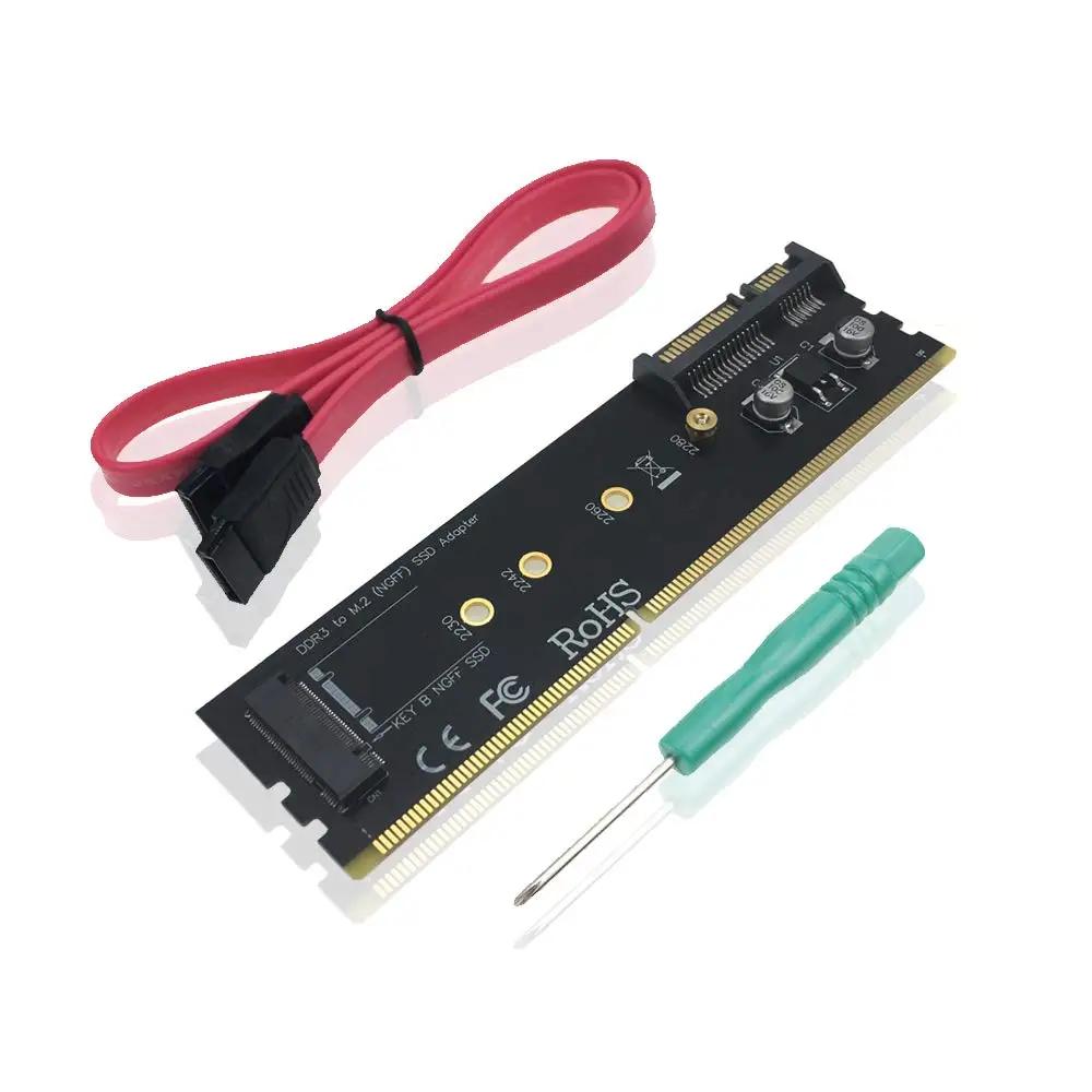 

M.2 NGFF SATA-Based B Key to SATA III 6Gbps SSD Adapter Card With DDR2 DDR3 DDR4 Memory Slot Fasten For 2230 2242 2260 2280 SSD