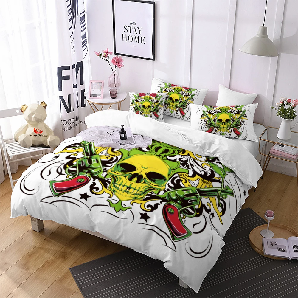 Gun And Skull Comforter Bedding Sets Green Duvet Cover Set