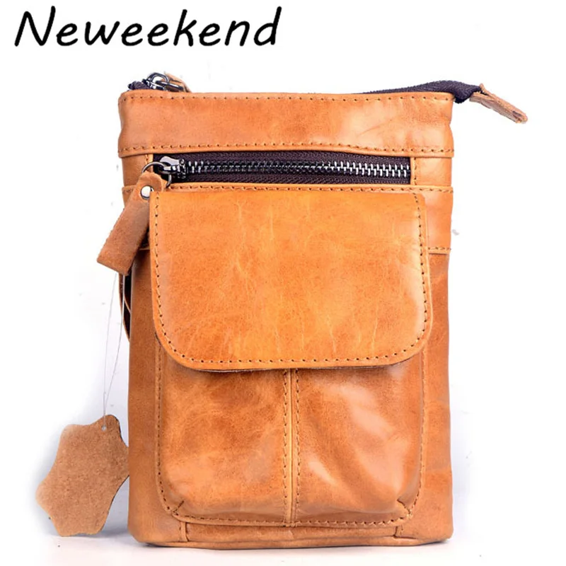 

NEWEEKEND Top Genuine Leather Men Thin Waist Belt Phone Money Cash Wallet Purse Pocket for iPhone Samsung Huawei Xiaomi LZ-S031