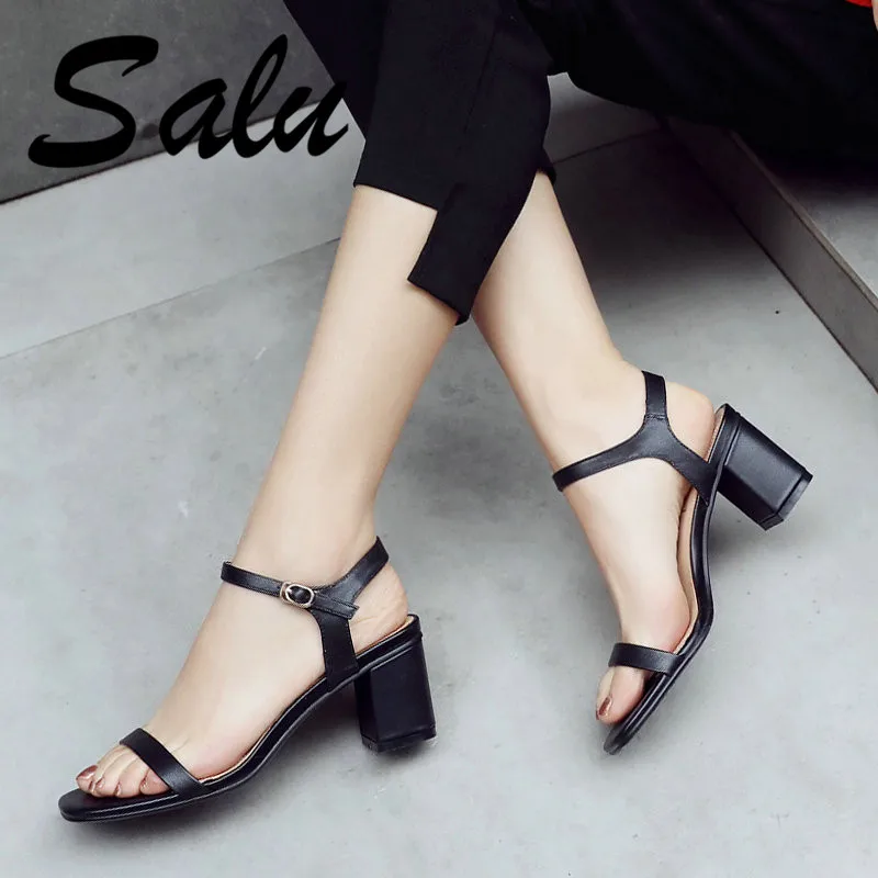 

Salu Fashion Ankle Strap Women Genuine Leather Shoes Woman Elegant High Heeled Shoes Female Platforms Casual Sandals